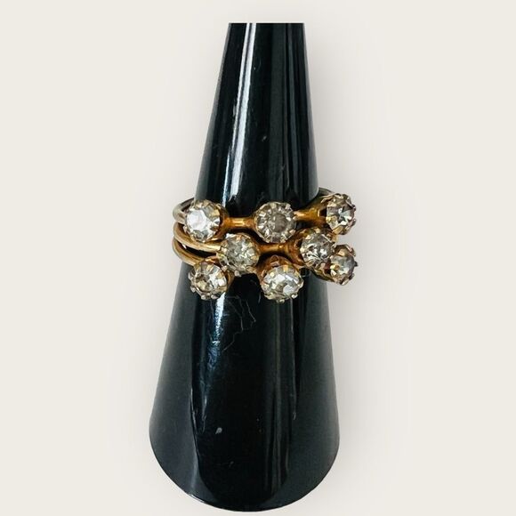 Vintage stackable gold plated ring size 5, clear crystals - Picture 2 of 8